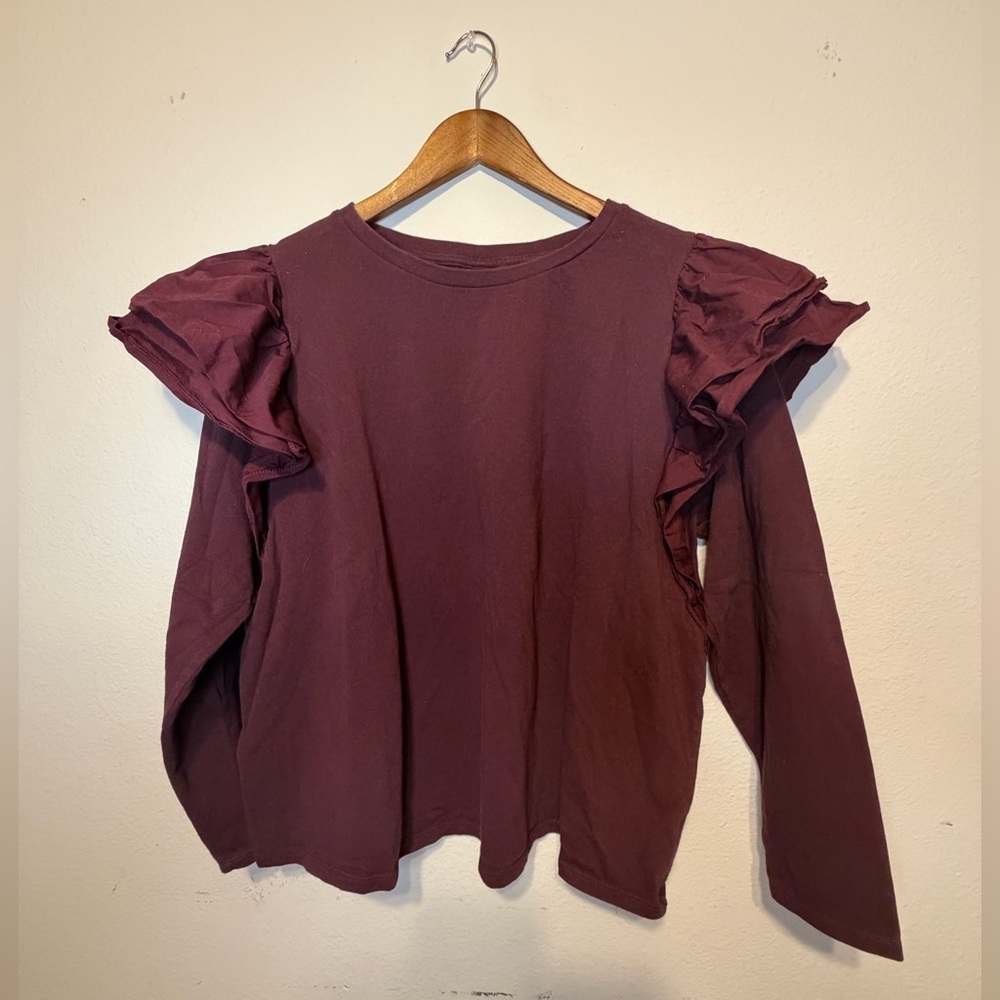 Who What Wear Burgundy Ruffled Long Sleeve Top- Size 1X